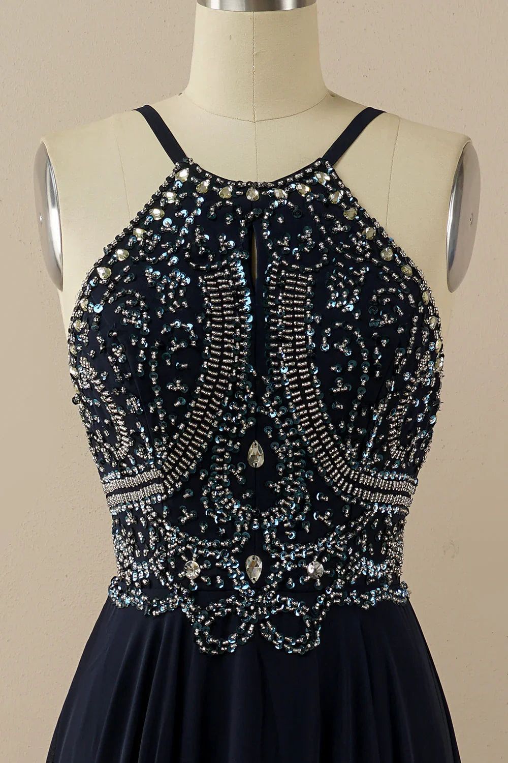 DingJiDress Halter Beaded Backless Prom Dress