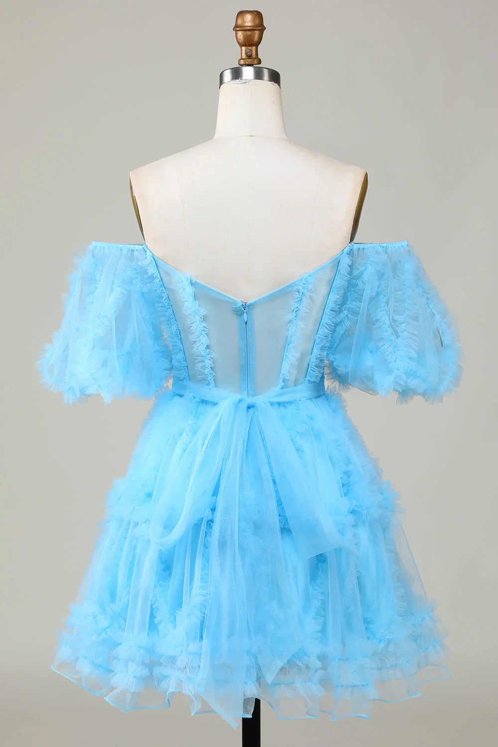 DingJiDress Cute A line Blush Tulle Off The Shoulder Short Homecoming Dress