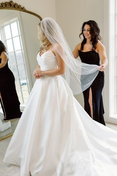 Ball Gown V Neck Heavy Satin Wedding dress