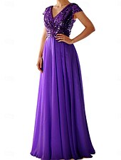 Dress Mother of the Bride Dress Elegant Party Casual Shirt Collar Floor Length Polyester Short Sleeve with Sequin