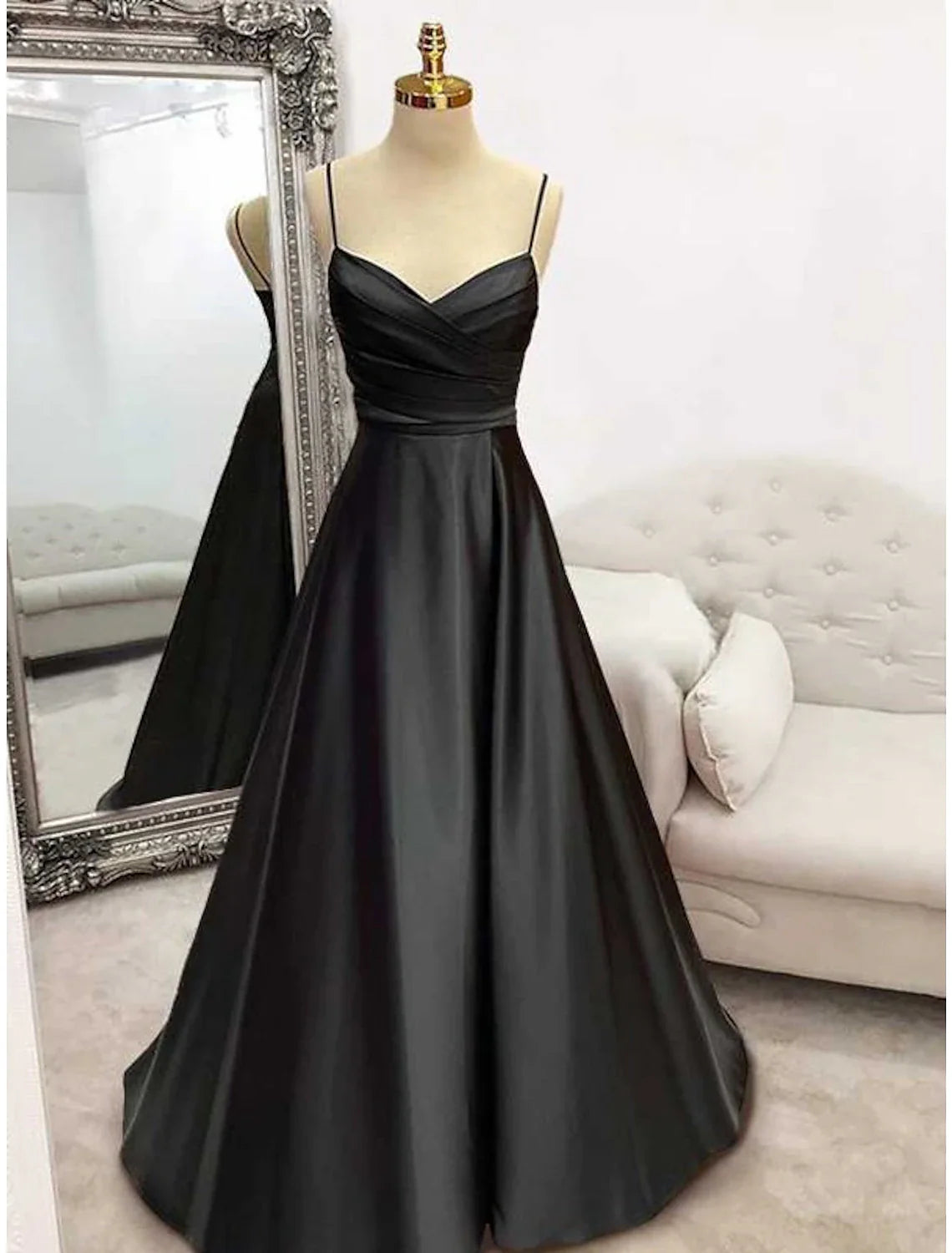 A-Line Sheath / Column Evening Gown Sexy Dress Evening Party Floor Length Sleeveless Spaghetti Strap African American Cotton Blend Crisscross Back with Ruched Strappy