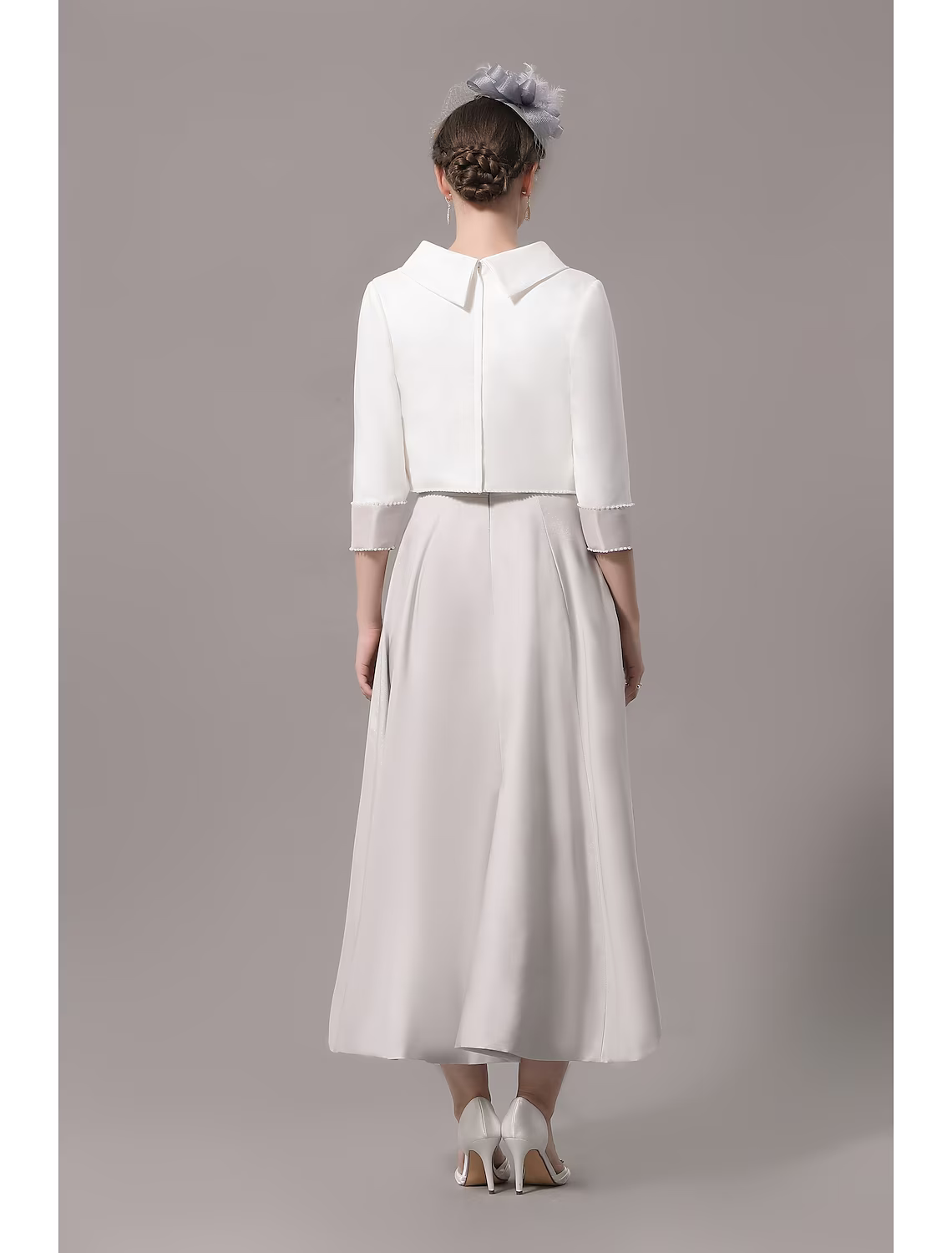 Two Piece Mother of the Bride Dress Church Elegant  Ankle Length Stretch Satin Sleeve with Bow(s)