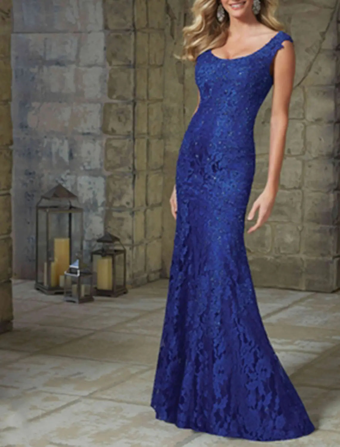 Elegant Floral Wedding Guest Formal Evening Dress Scoop Neck Sleeveless Floor Length Lace