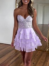 Homecoming Dresses Corsets Dress Holiday Graduation Short / Mini Sleeveless Strapless Lace with Appliques