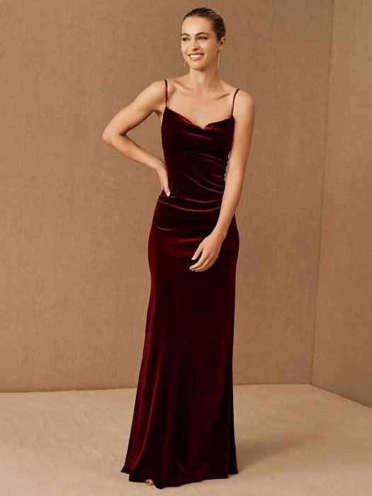 Black Evening Dress A-Line Sweetheart Neck Sleeveless Velour Floor-Length Social Party Dresses