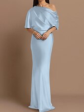 Dress Wedding Guest Formal Evening Elegant Party Off Shoulder Sweep / Brush Train Satin Half Sleeve with Ruching