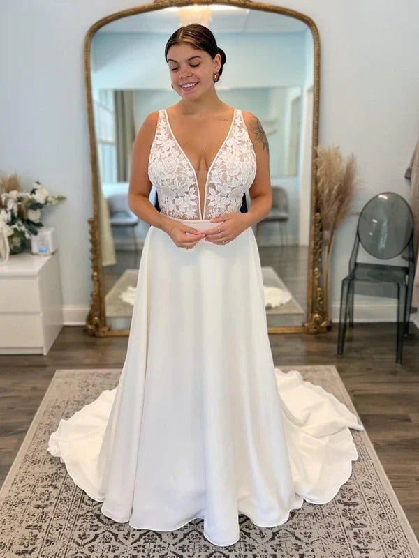 DingJiDress Boho V Neck Applique A Line Wedding Dresses