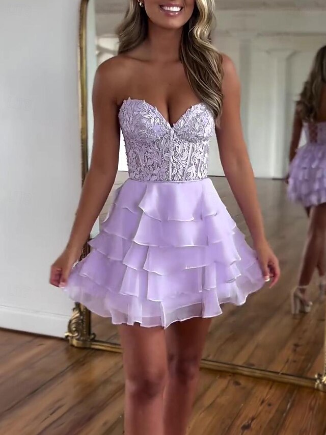 Homecoming Dresses Corsets Dress Holiday Graduation Short / Mini Sleeveless Strapless Lace with Appliques