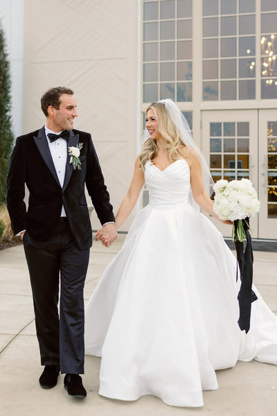 Ball Gown V Neck Heavy Satin Wedding dress