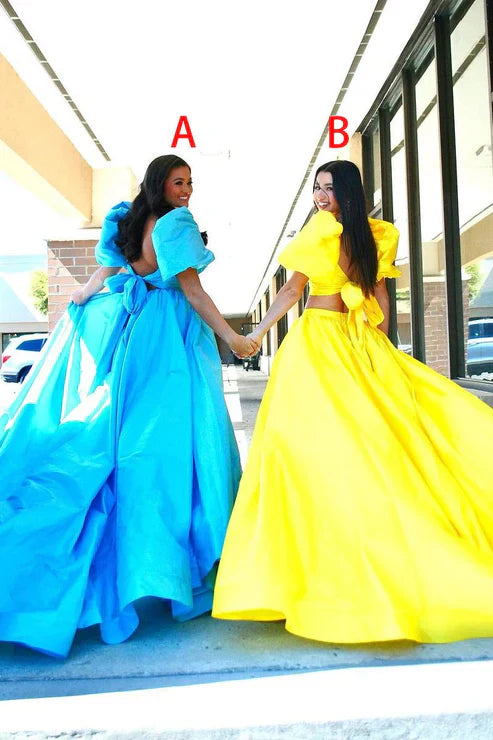 DingJiDress A-Line Prom Dresses Yellow Two Piece Sweetheart Evening Dress