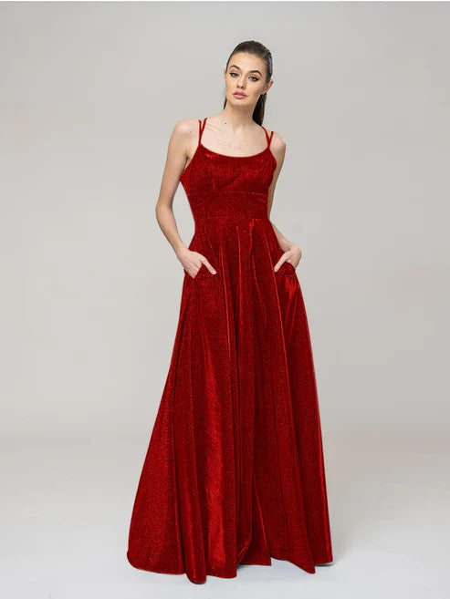 DingJiDress Floor Length Strappy A Line Formal Dresses With Pockets