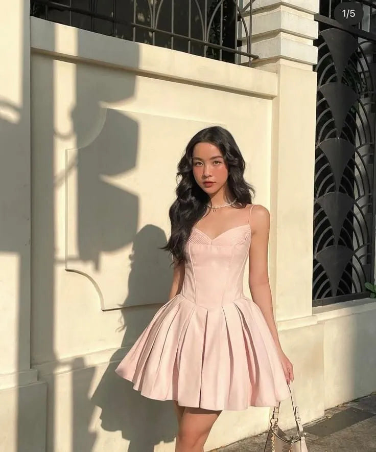 Simple A Line Spaghetti Straps Satin Short Homecoming Dress