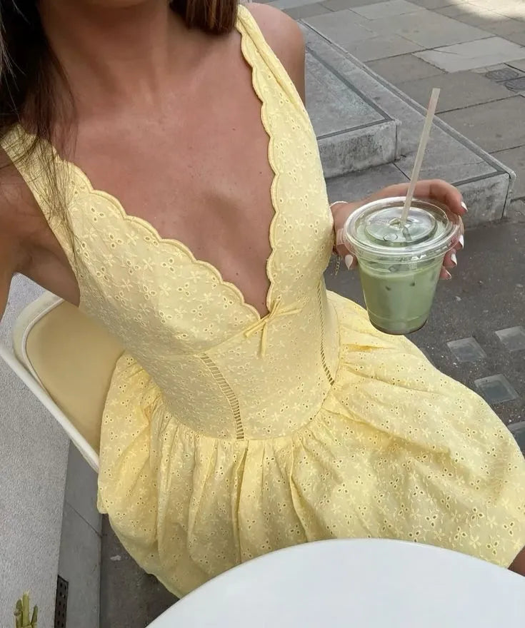 Yellow A Line V Neck Satin Short Homecoming Dress