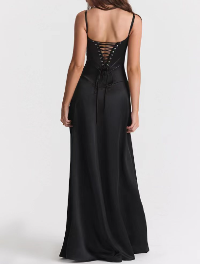 New sexy suspender skirt slim backless black evening dress