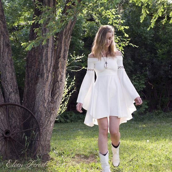 Romantic A-Line Off-Shoulder Bell Sleeve Open-Back High-Low Homecoming Dress