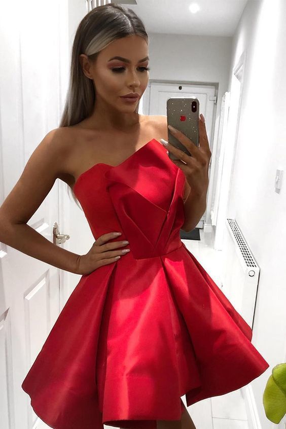 Strapless Short Homecoming Dress Red Party Dress