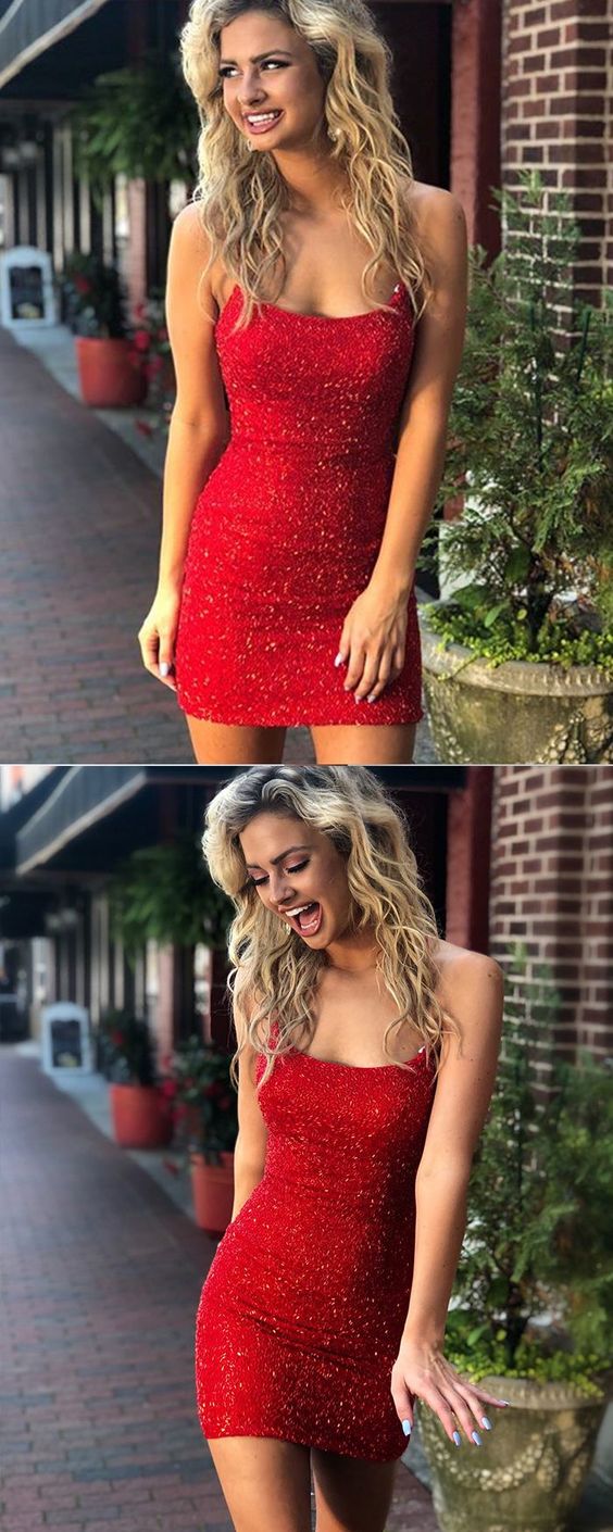 tight spaghetti straps sparkling short homecoming dress elegant and sexy club dress
