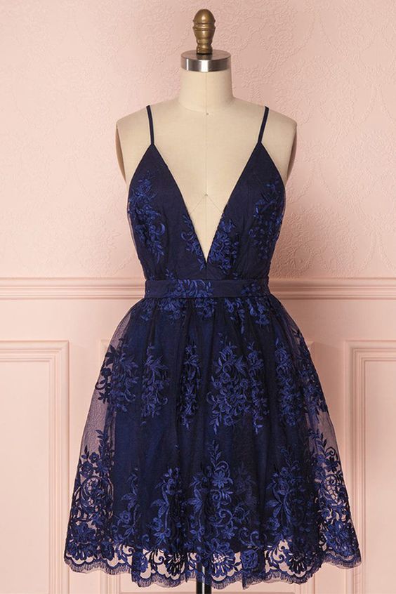Navy Blue Homecoming Dress Homecoming Dress with Appliques