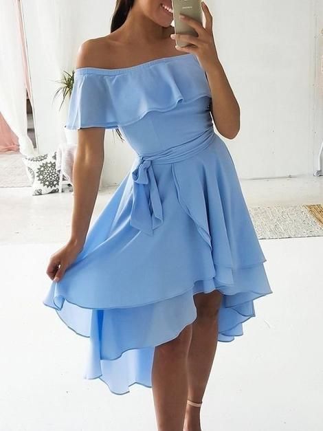 Off The Shoulder Blue Homecoming Dress Chiffon Homecoming Dress