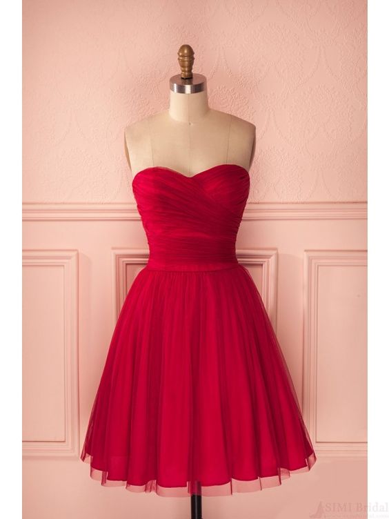 Red Sweetheart Ruches Short Homecoming Dresses