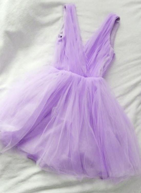 Adorable Lavender V-neckline Short Tulle Party homecoming Dress