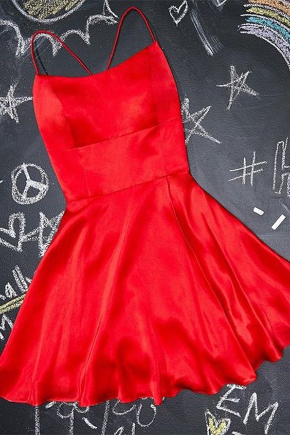 Short red Homecoming Dress Satin Party Dress