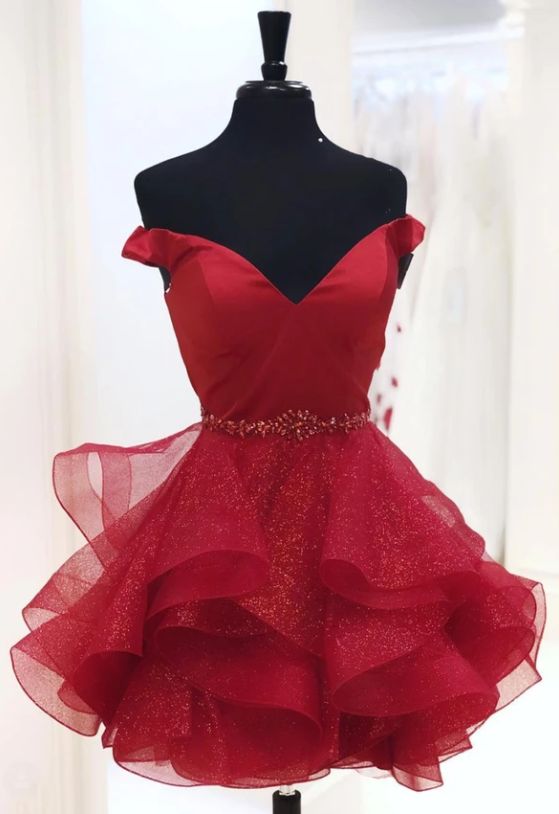 Burgundy off the shoulder short homecoming dress