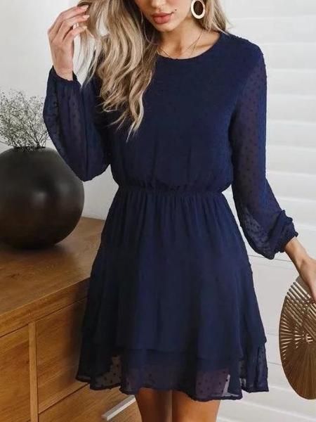 Round Neck Long Sleeve Casual Mini Dress homecoming dress