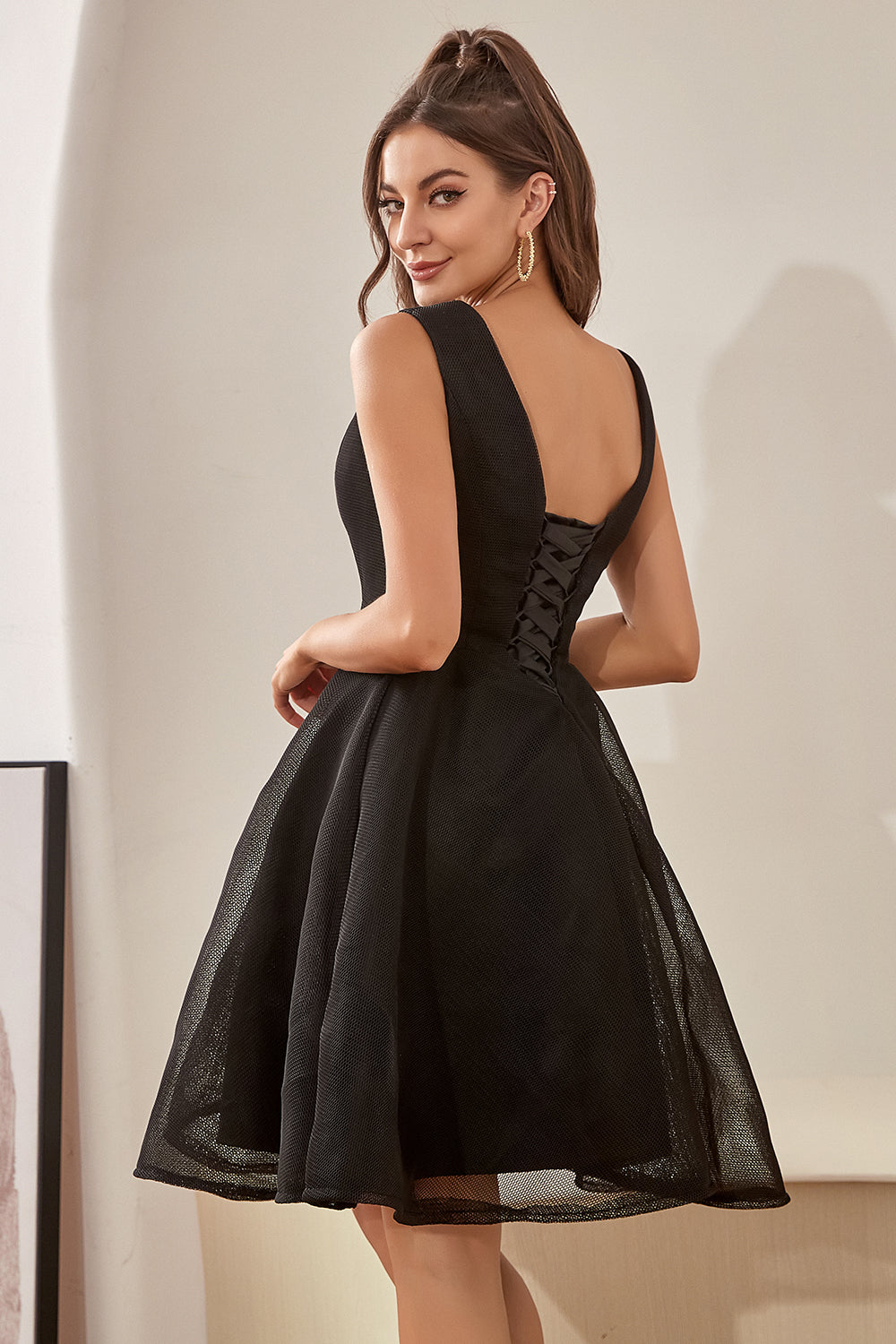 Black V Neck Homecoming Dress