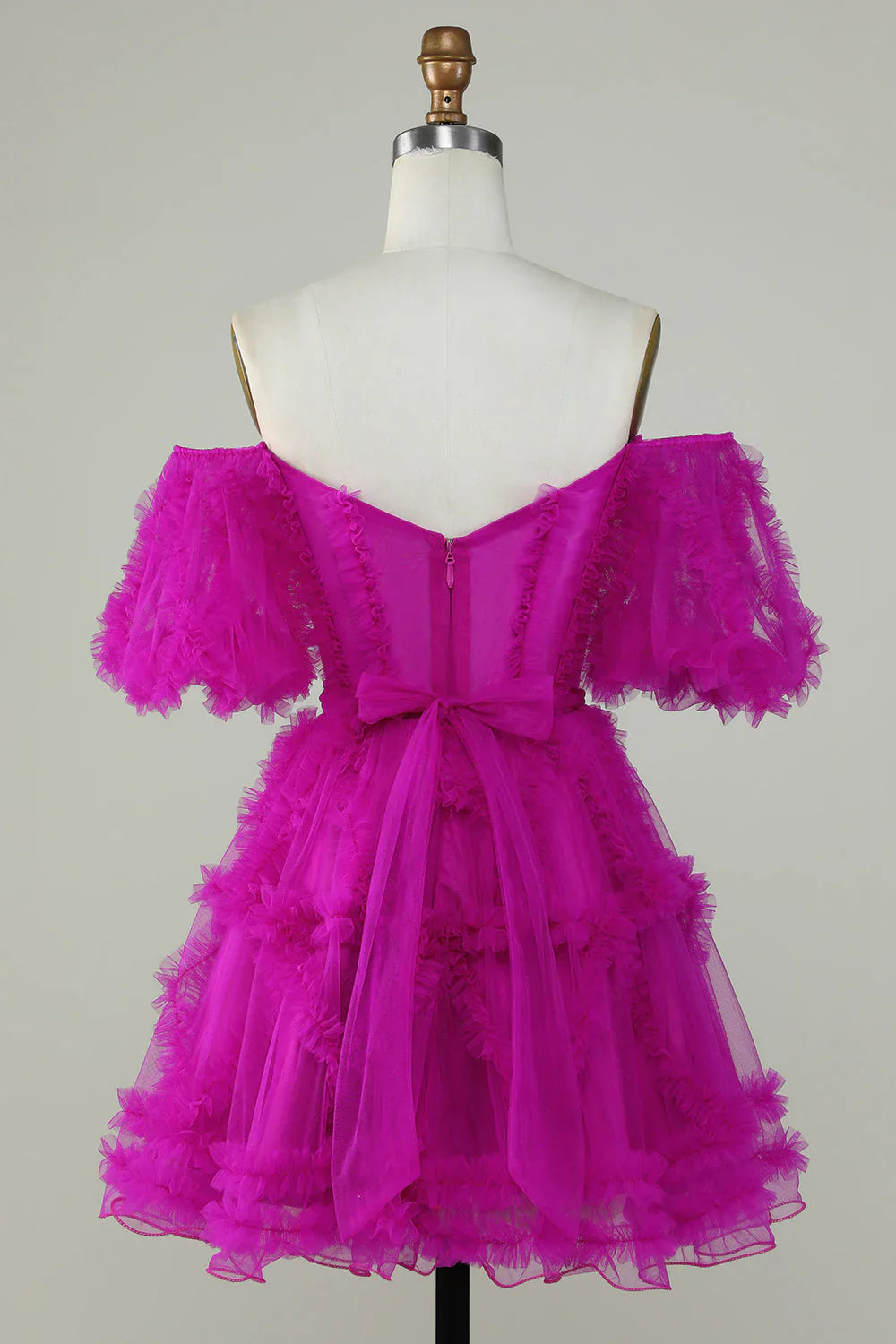 DingJiDress Cute A line Blush Tulle Off The Shoulder Short Homecoming Dress
