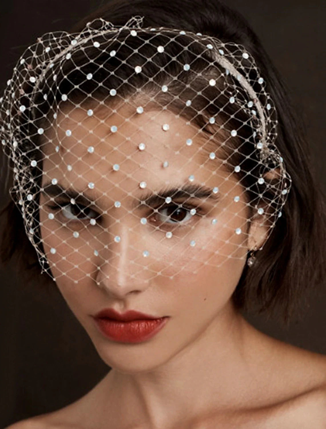 DingJiDress One-tier Simple / Rhinestone Wedding Veil Blusher Veils / Birdcage Veils with Sparkling Glitter Tulle