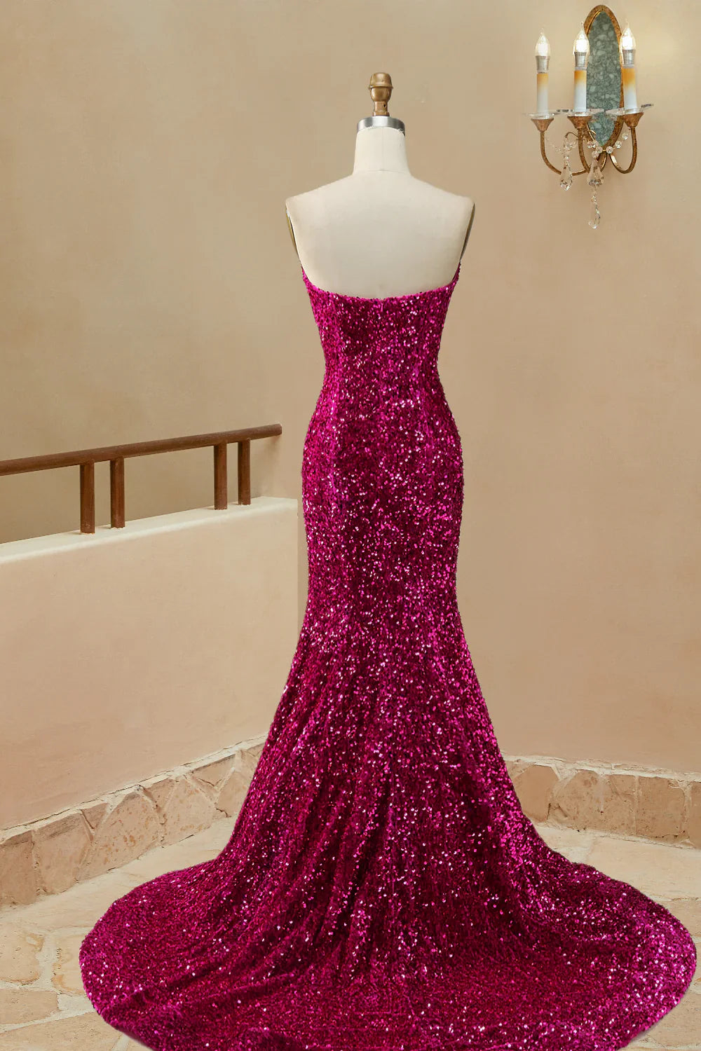 DingJiDress Prom Dresses Mermaid Sequins Strapless Sweep Train