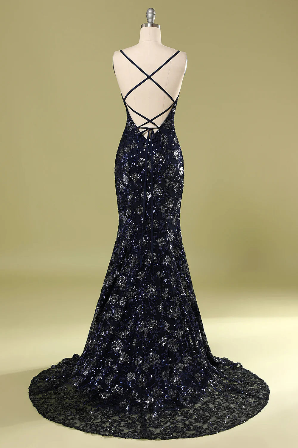 DingJiDress Navy Evening Dress with Beading Sequins