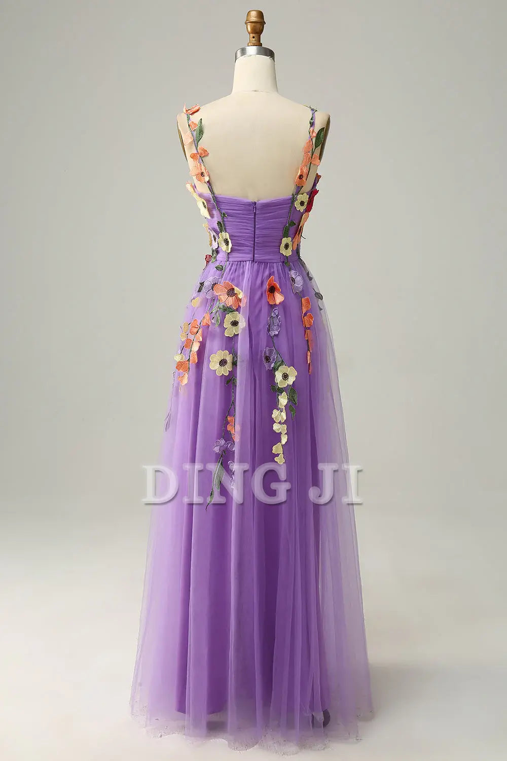 DingJiDress Prom Dress A Line Spaghetti Straps Tulle With 3D Flowers Backless Sweet Formal Women's Dresses Wedding Guests Dresses