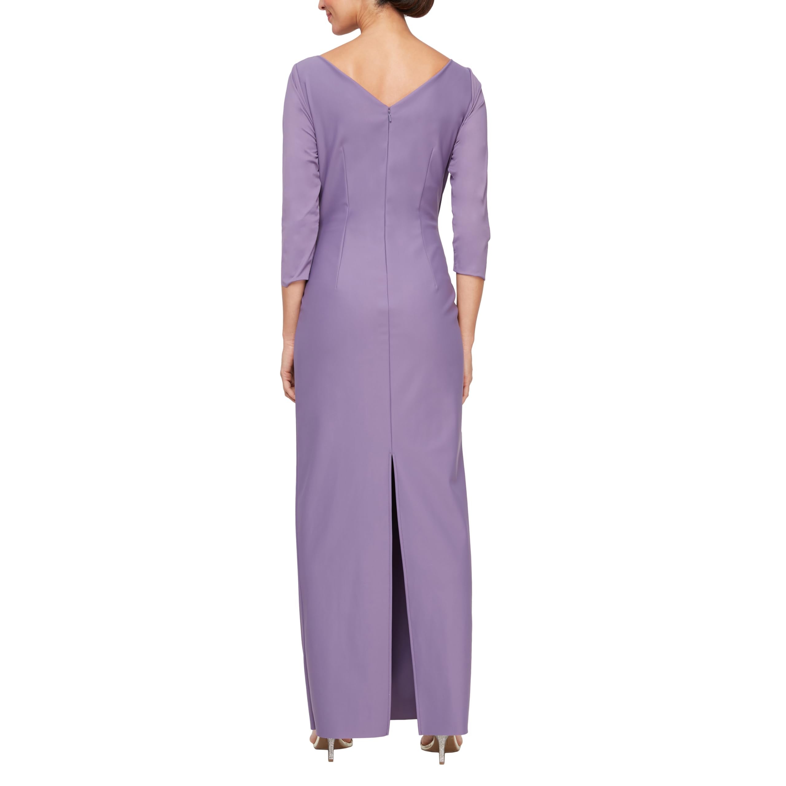 DingJiDress Mother of the Groom / Bride Dresses Slimming Long Length Long Sleeve Cascade Ruffle Skirt and Side Ruching Formal Dresses Wedding Guest Dress