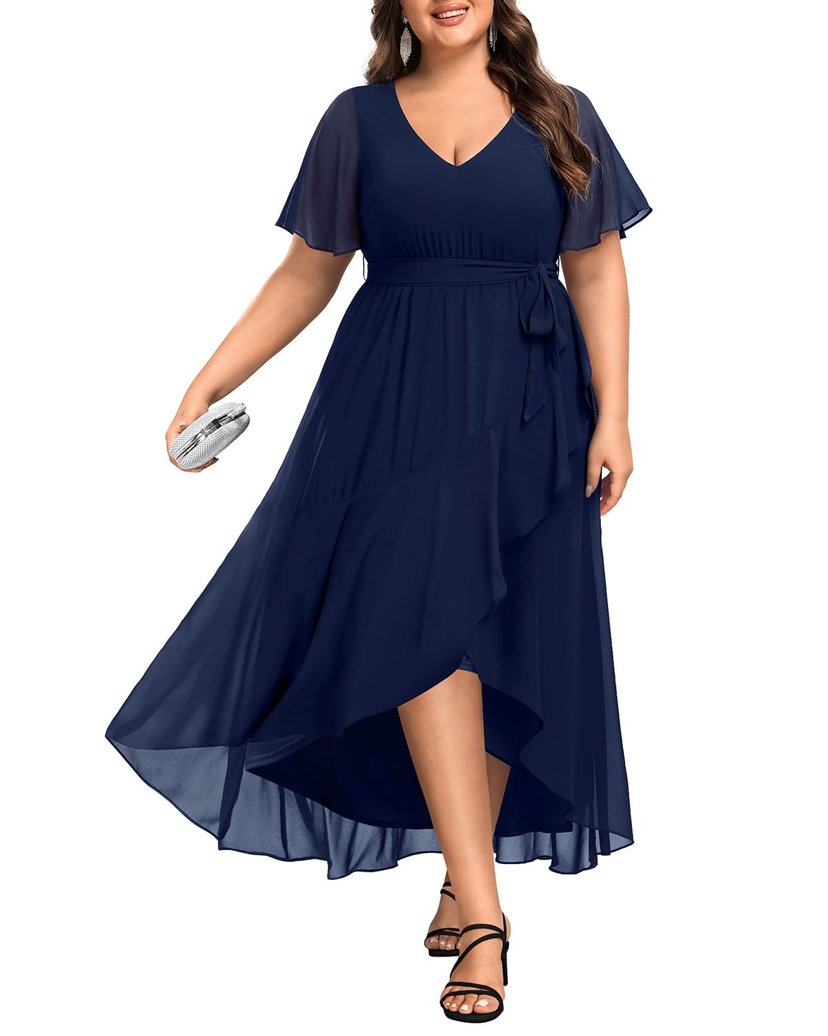 DingJiDress Mother of the Groom / Bride Dresses Womens Plus Size Long Dress Chiffon High Low Split Ruffle Formal Dresses Wedding Guest Dress