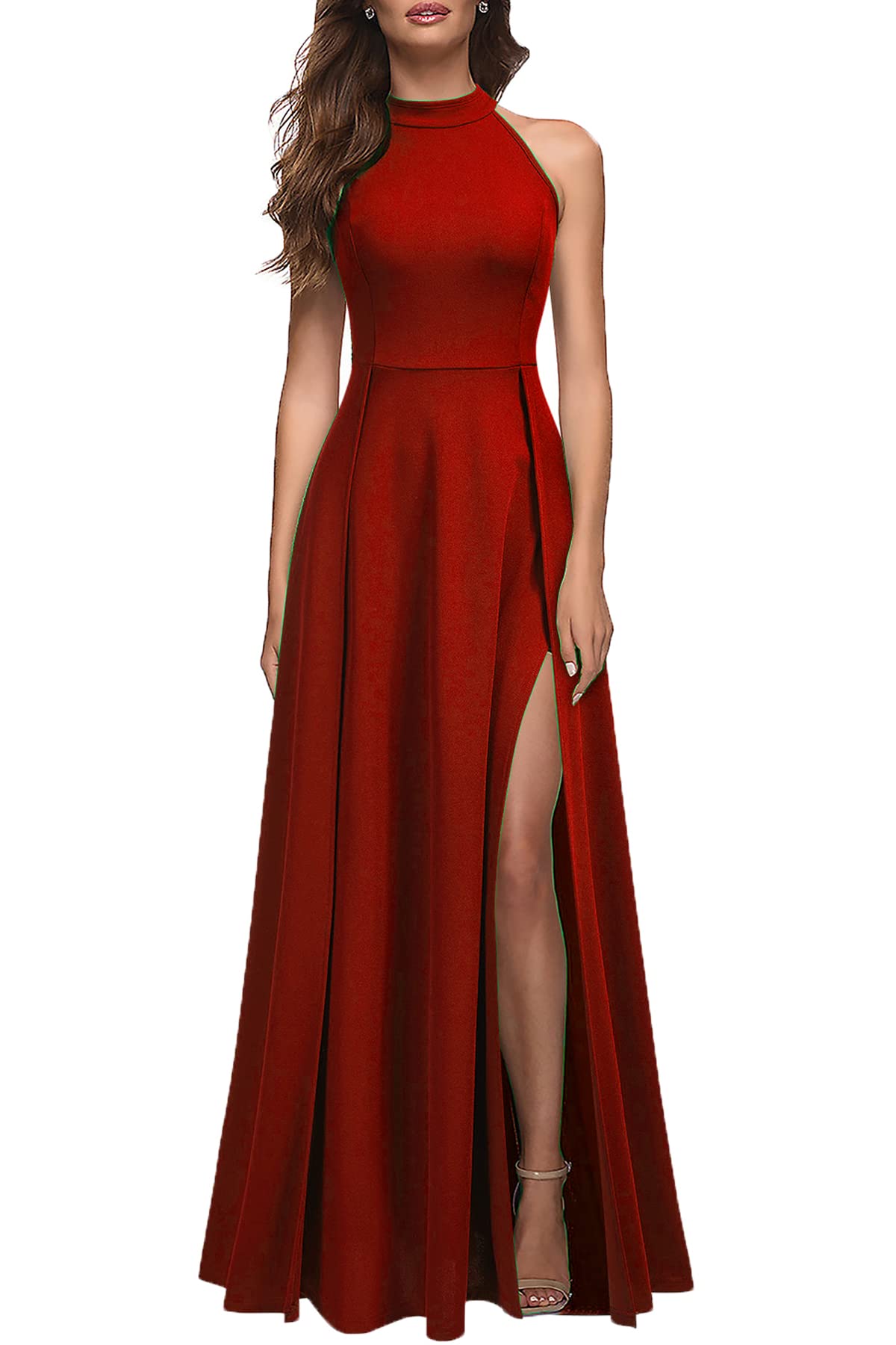 DingJiDress Prom Dresses Women's Halter Neck Sexy Split Cocktail Party Maxi Long Formal Wear Dresses Wedding Guest Dresses
