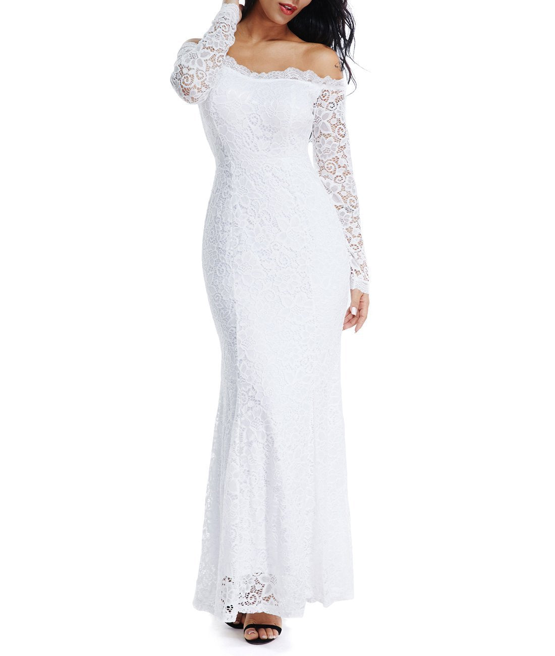 DingJiDress Wedding Dress Floral Lace Long Sleeve Off Shoulder Wedding Mermaid Dress Plus Size Formal Women's Dresses