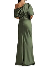 Dress Wedding Guest Formal Evening Elegant Party Off Shoulder Sweep / Brush Train Satin Half Sleeve with Ruching