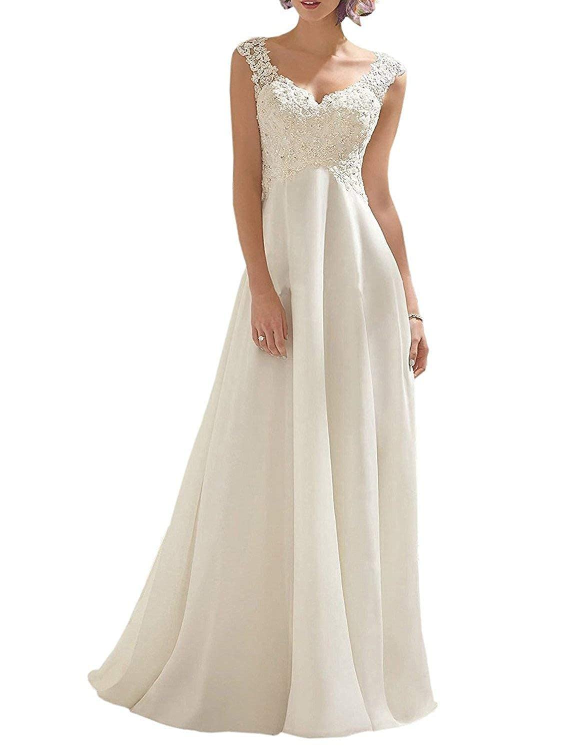 DingJiDress Wedding Dress Lace Double V-Neck Sleeveless Dress Formal Women's Dresses