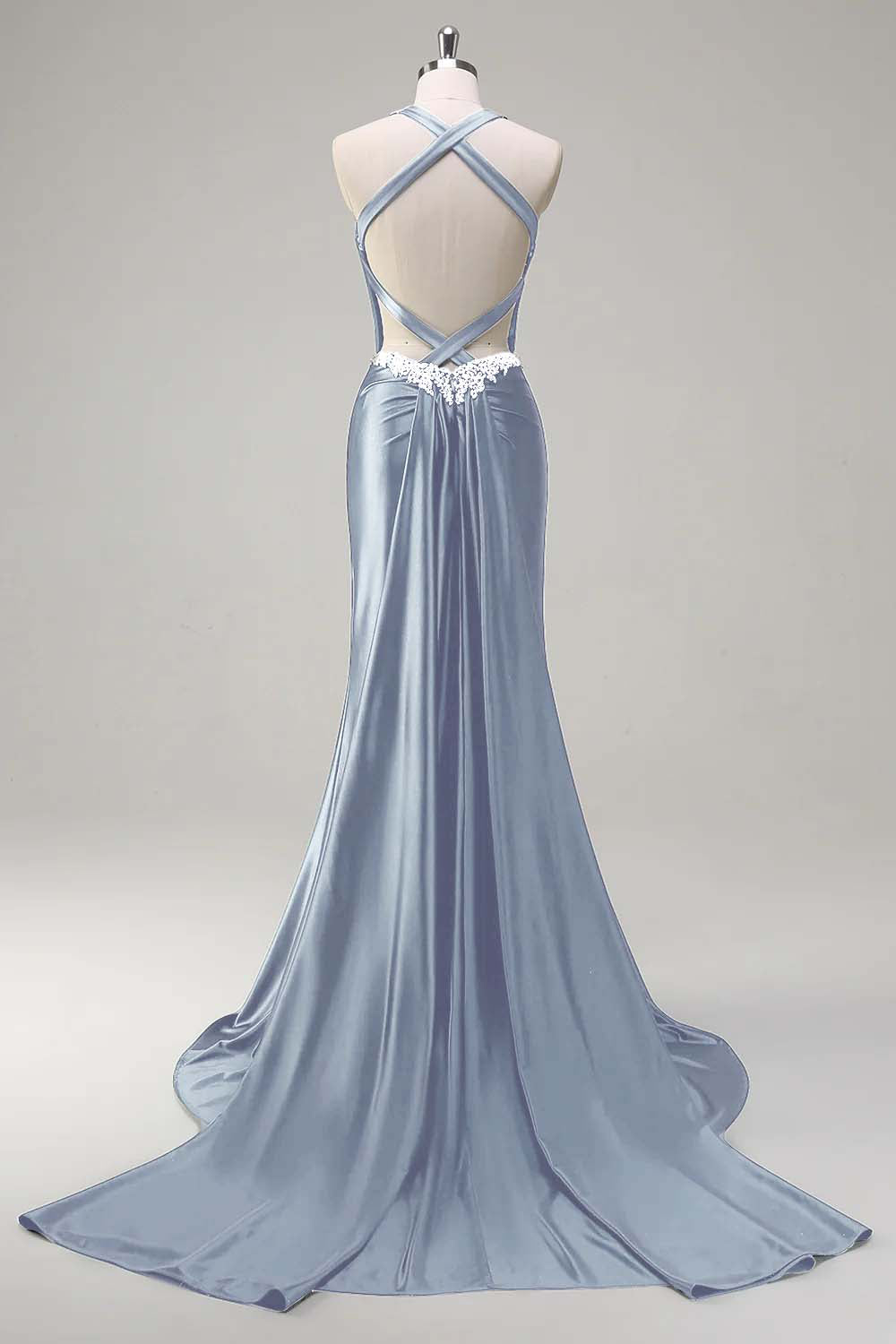 Dusty Blue Sweetheart Mermaid Corset Satin Long Prom Dress