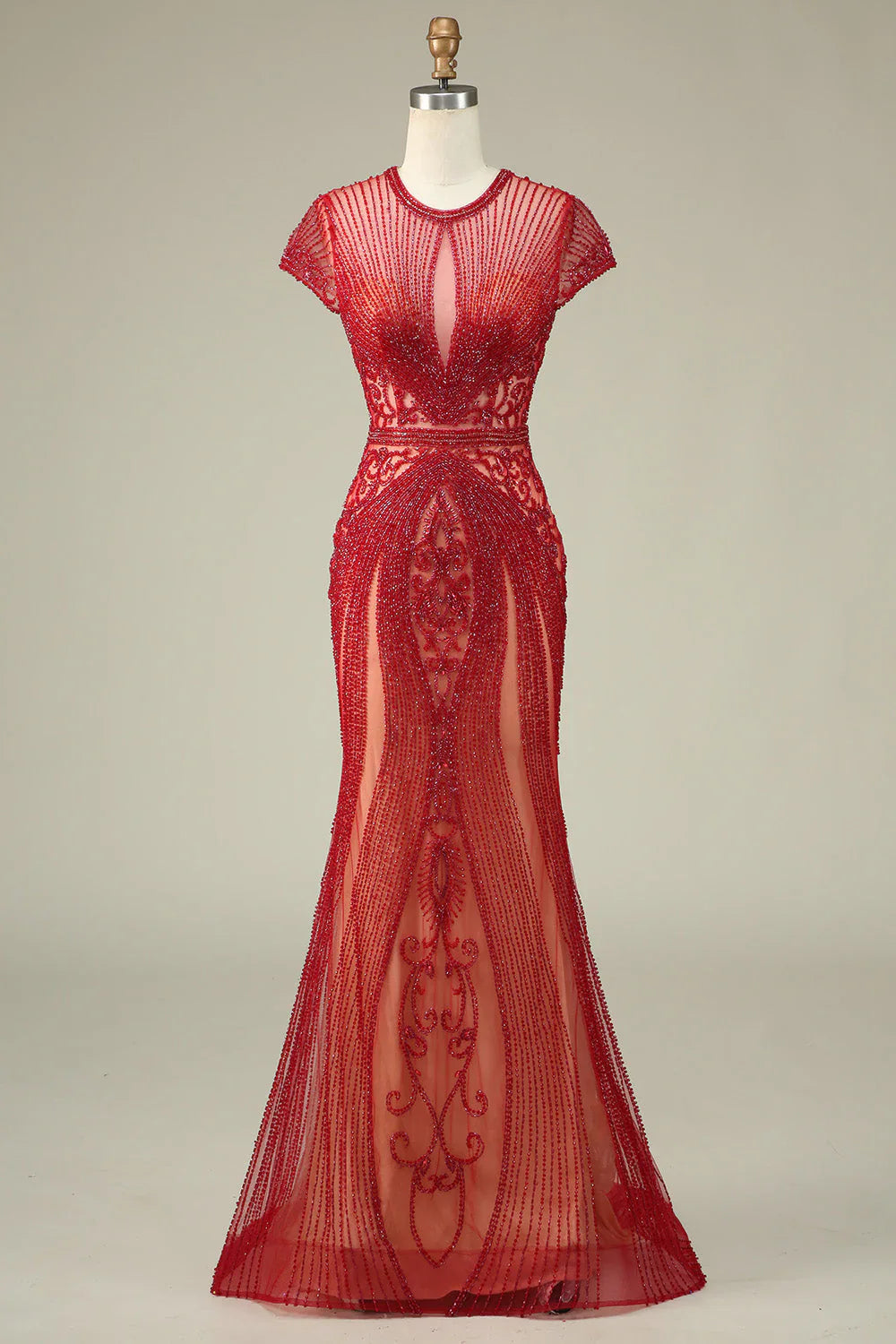 DingJiDress Luxurious Mermaid Jewel Neck Champagne Prom Dress with Beading