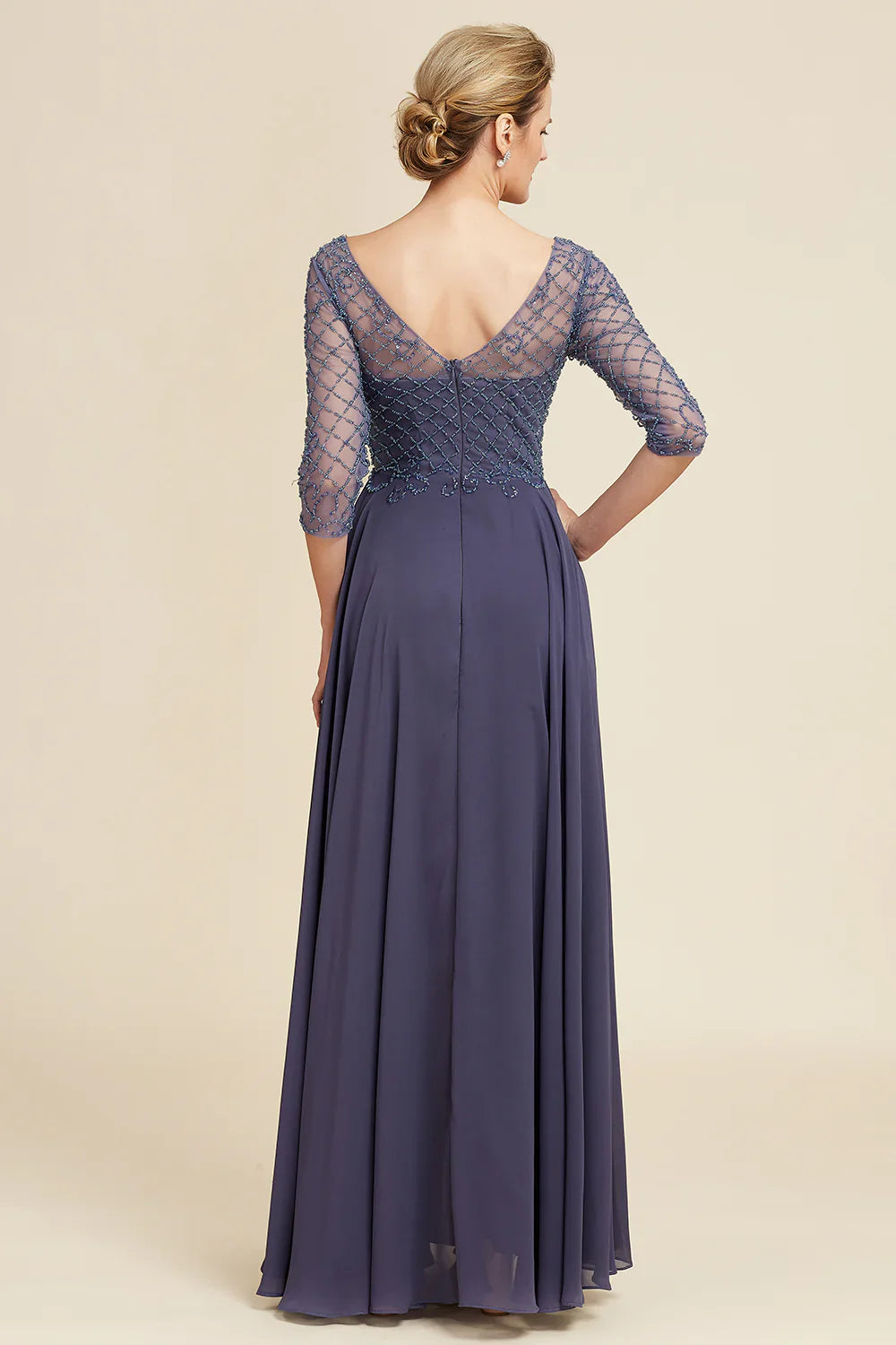 DingJiDress Elegant Sparkly Grey Blue Beaded Mother of the Bride Dress Wedding Dress For Guest