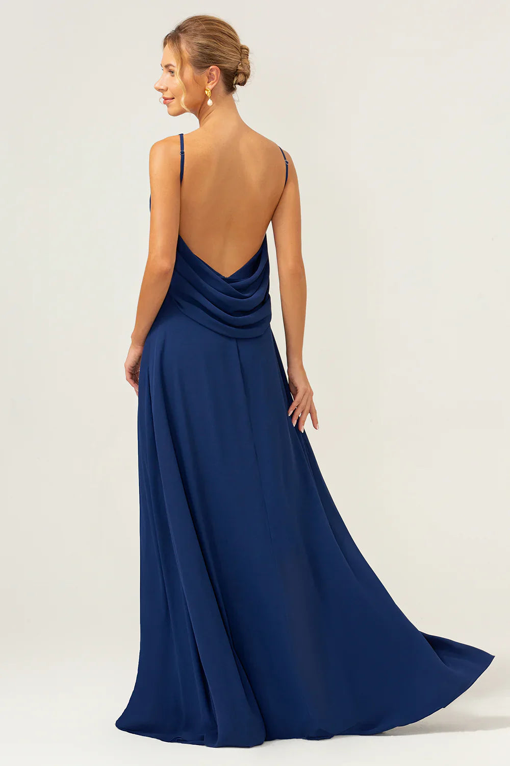 DingJiDress Elegant Mothers Of The Bride Dresses Mermaid Backless Long Chiffon Navy Bridesmaid Dress with Sleeveless