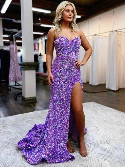 DingJiDress A-Line Sweetheart Sleeveless Long Court Train Velvet Sequin Prom Dress