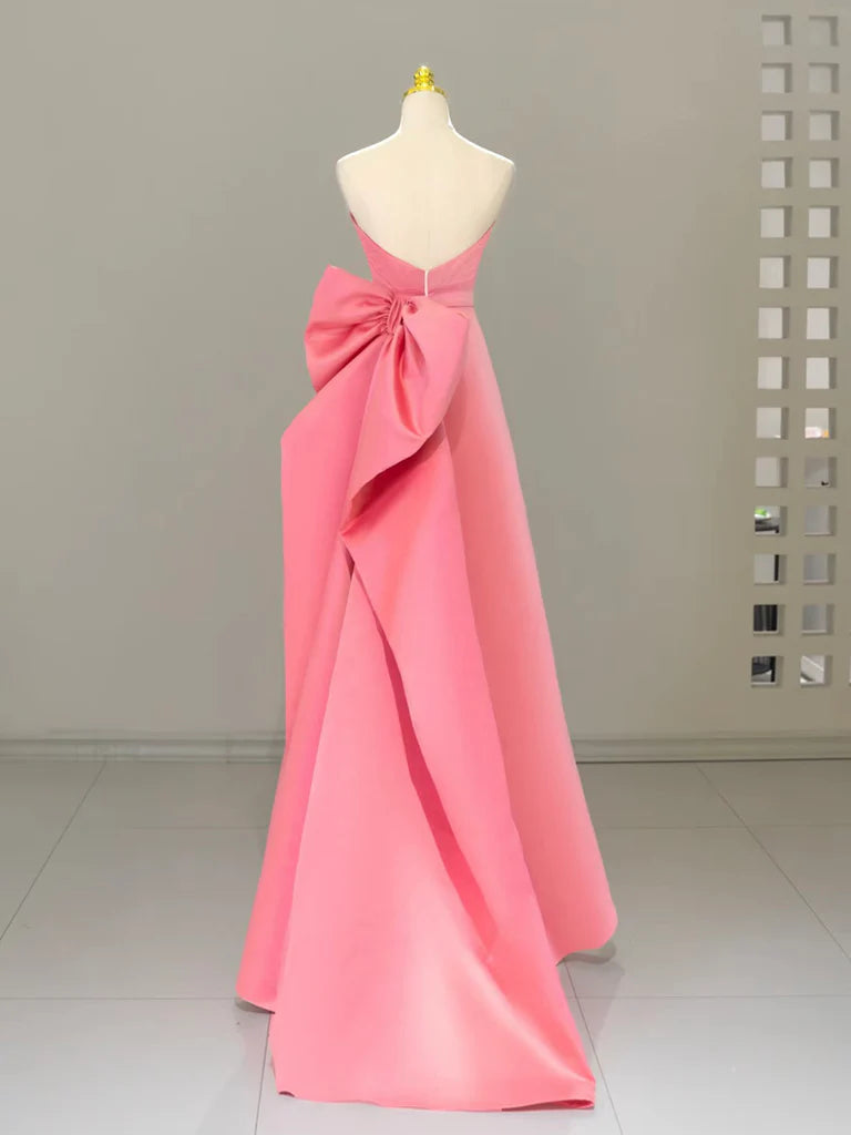 A-Line Sweetheart Neck Satin Pink Long Prom Dress Pink Long Formal Dress