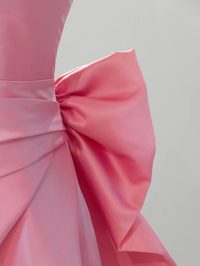 A-Line Sweetheart Neck Satin Pink Long Prom Dress Pink Long Formal Dress