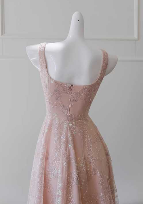 Light pink A-line tulle sequin short prom dress light pink homecoming dress