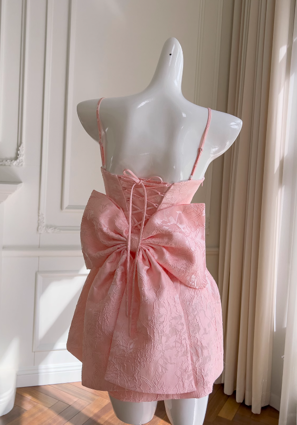 Pink Sweet Spaghetti Strap A-Line Short Prom Dress