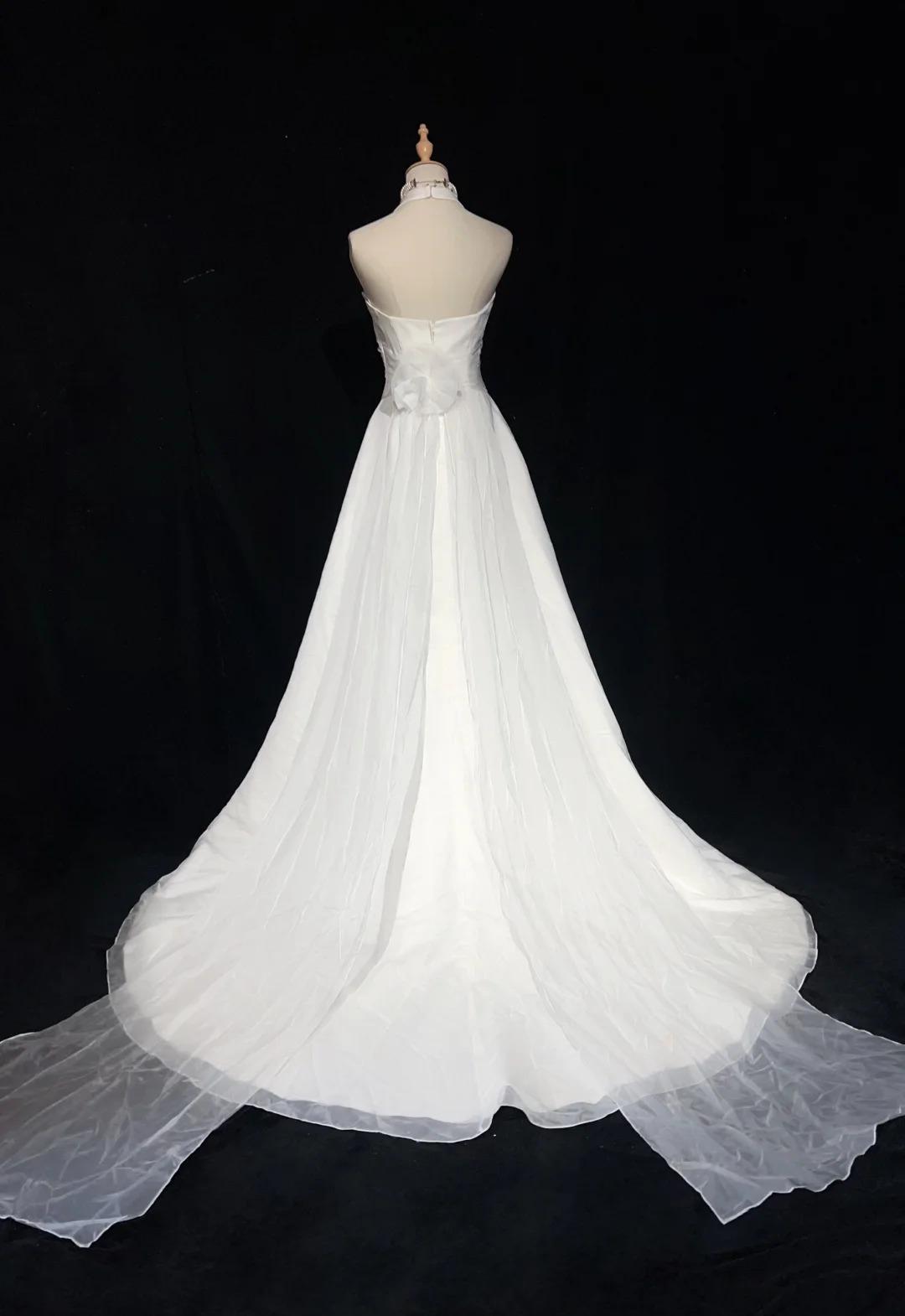 White Mermaid Halter Satin Beading Long Prom Dresses White Wedding Dresses